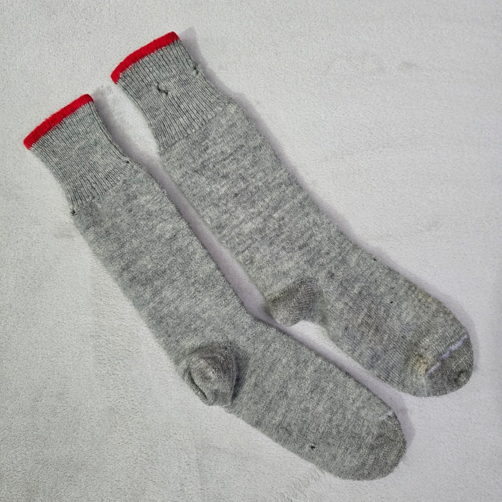 Hunting Boot Socks Mens Gray Red Trim Tall Length Vintage